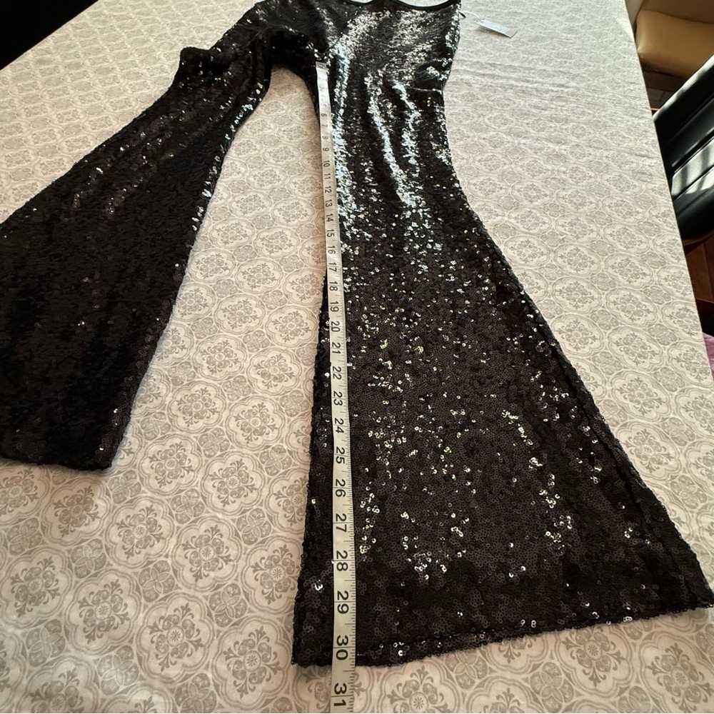 NWT Anthropologie Joni Sequin Flare Pants Black Cocktail Disco Holiday Size 4P - Picture 14 of 16